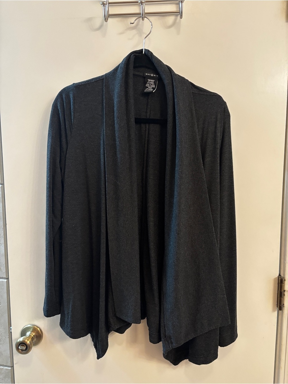 Max & Mia Charcoal Open-Front Draped Cardigan